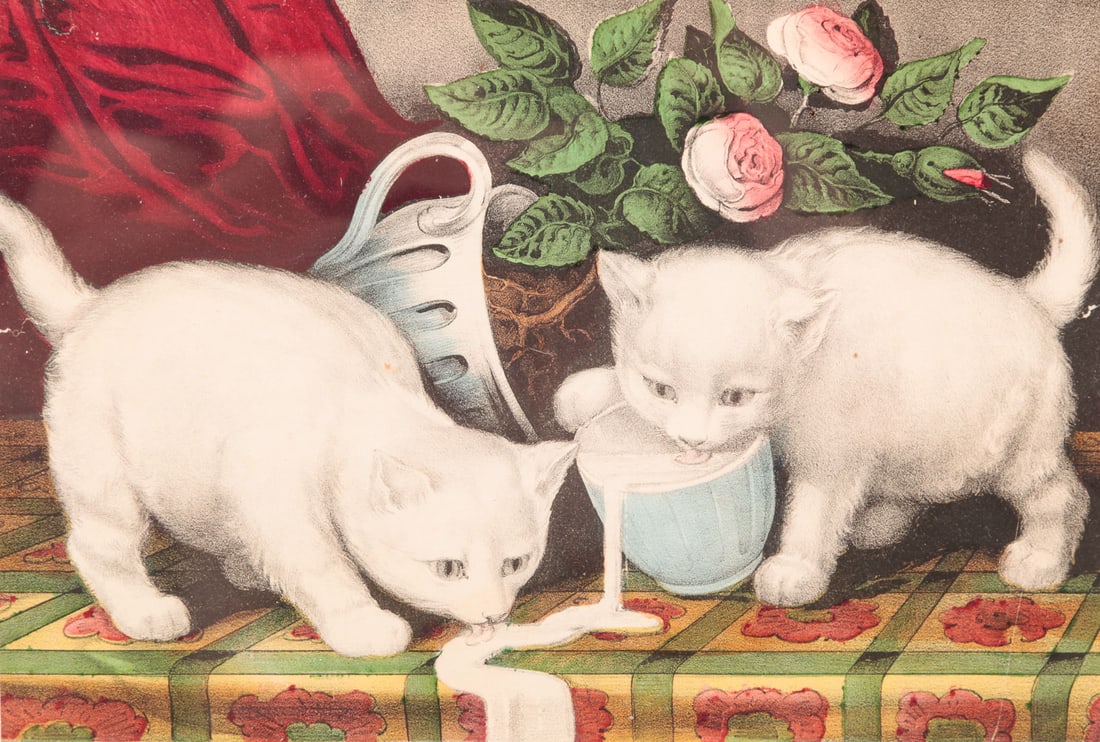 CURRIER & IVES PRINT OF KITTENS. (1 of 4)