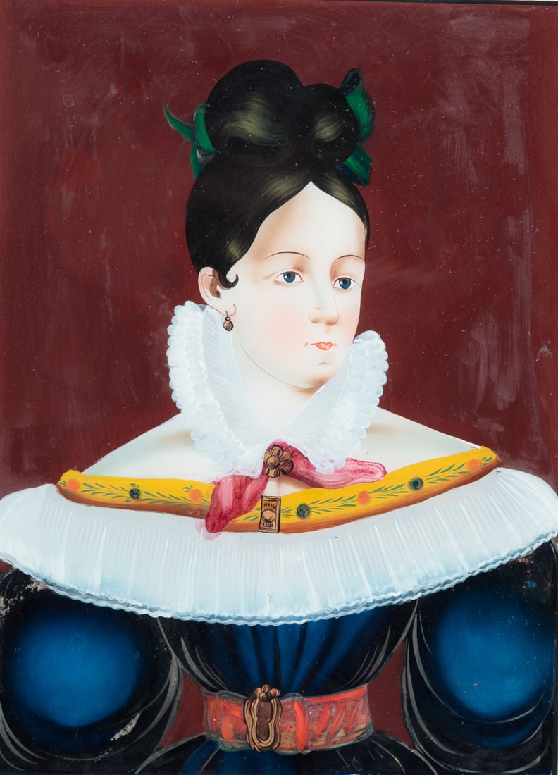 CONTINENTAL REVERSE GLASS PAINTED PORTRAIT. (1 of 5)