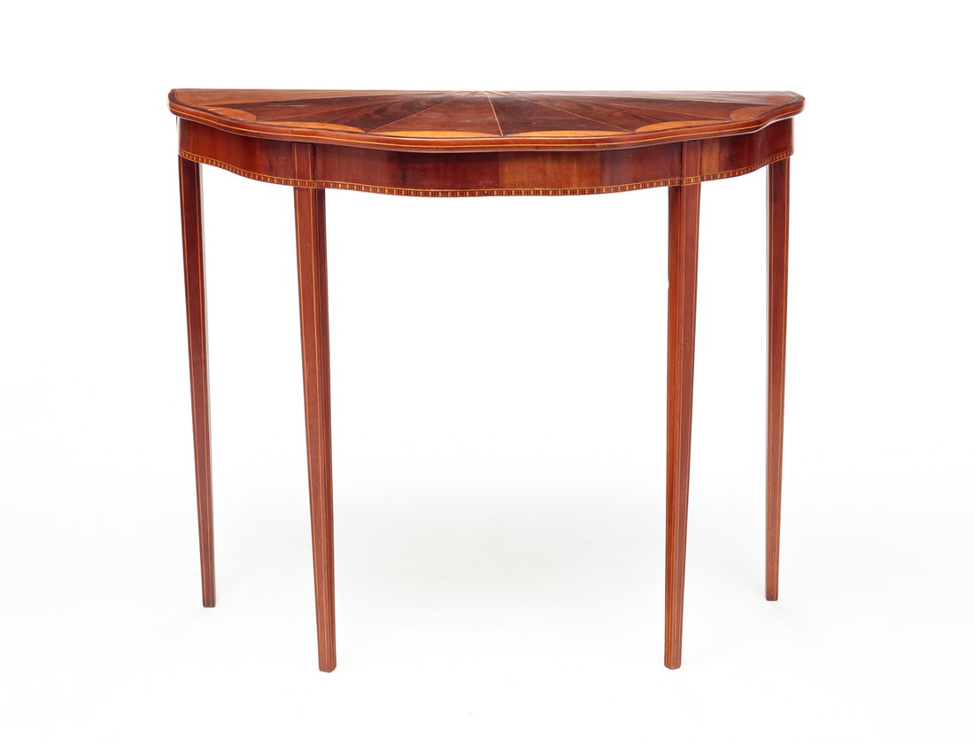 HEPPLEWHITE DEMILUNE INLAID TABLE. (1 of 4)