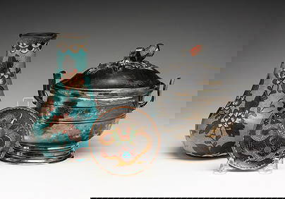 THREE PIECES OF CLOISONNE AND SILVER. (1 of 8)