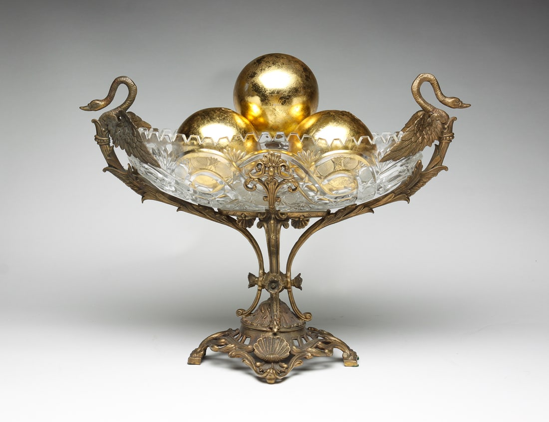 CONTEMPORARY GLASS AND BRASS COMPOTE. (1 of 7)