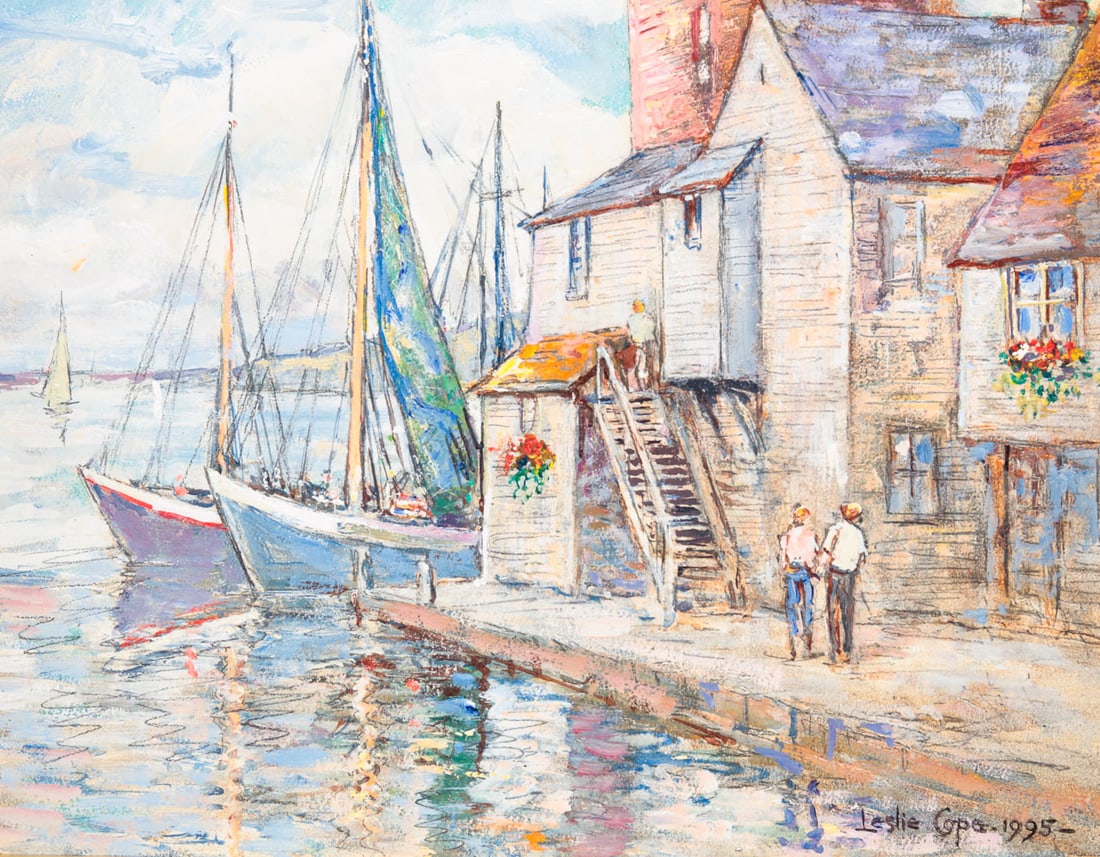 WHARF SCENE BY LESLIE COPE (1913-2002). (1 of 4)