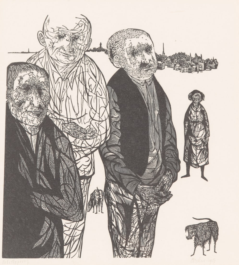 "VIEW OF WORCESTER" PRINT, LEONARD BASKIN (1922-2000). (1 of 6)