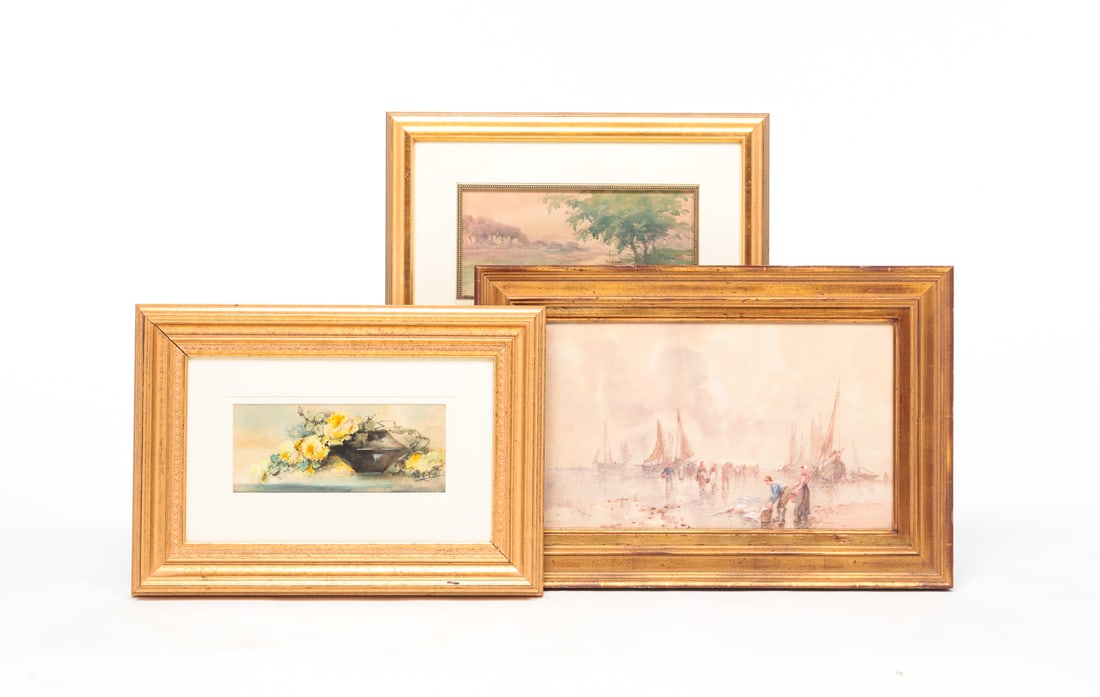 THREE FRAMED WATERCOLORS. (1 of 8)