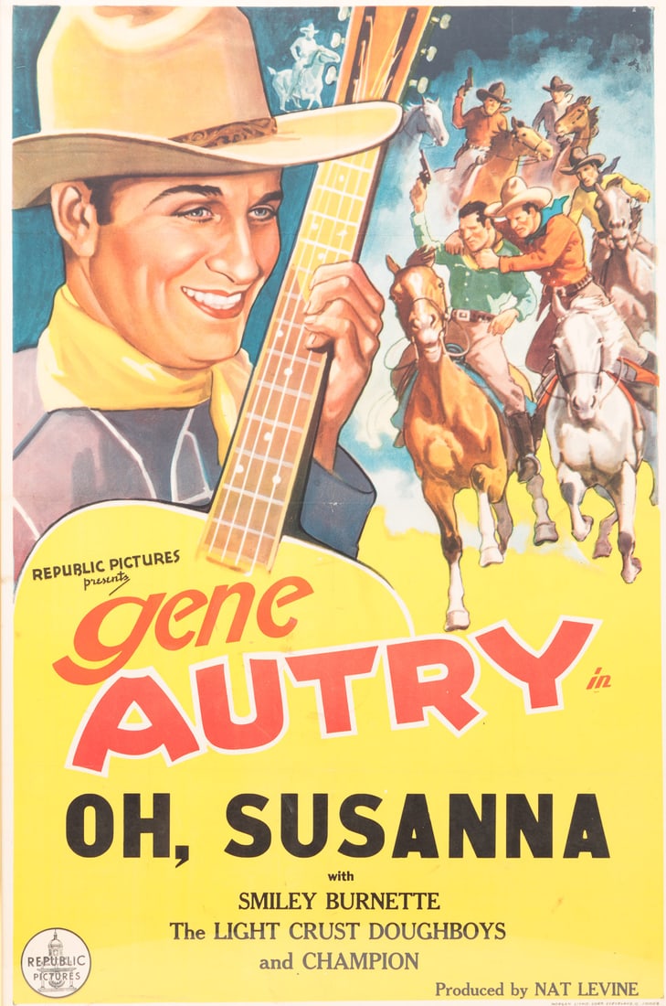 OH, SUSANNA (REPUBLIC PICTURES, R-1940) POSTER.: Original movie poster. Framed. Wear to fold lines. 41.5"h. 27"w.
