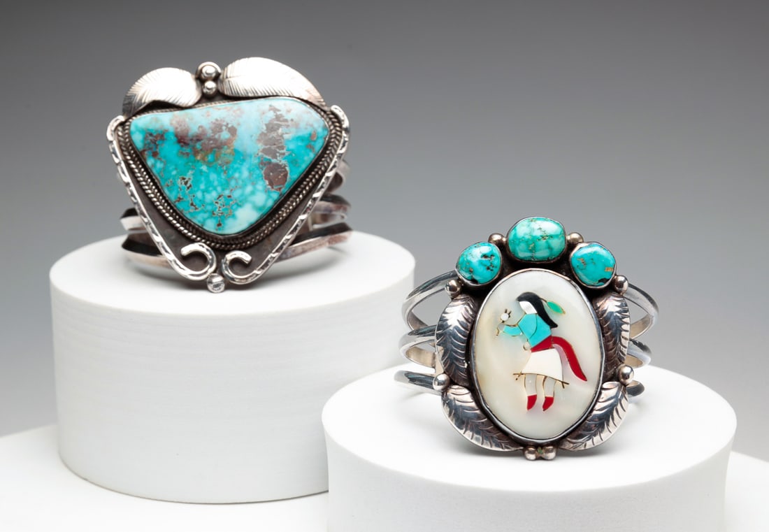 TWO STERLING BRACELETS - SIGNED BIT NI DZEEZ BAA. (1 of 7)