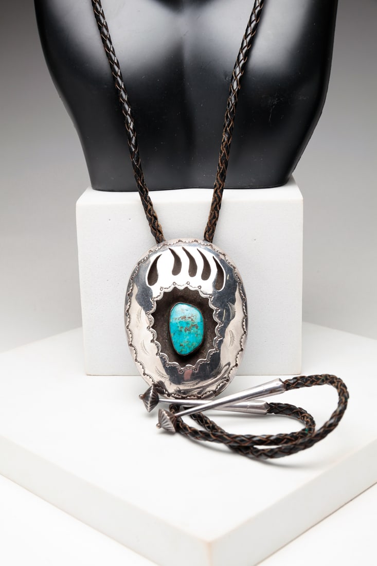 STERLING & TURQUOISE BOLO - BIT NI DZEEZ BAA. (1 of 5)