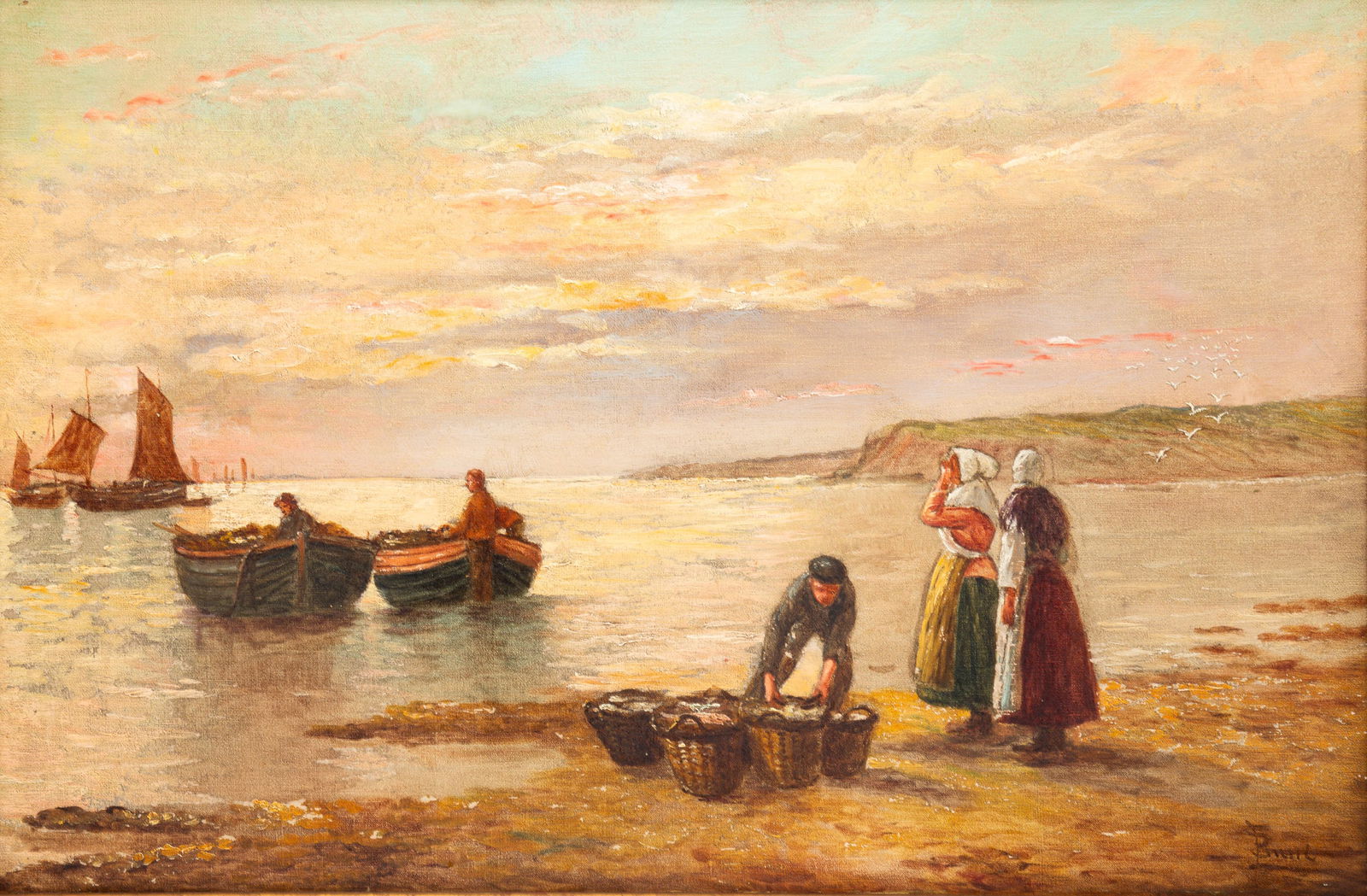 "COASTAL VIEW WITH FIGURES" SIGNED "BUNT". (1 of 4)