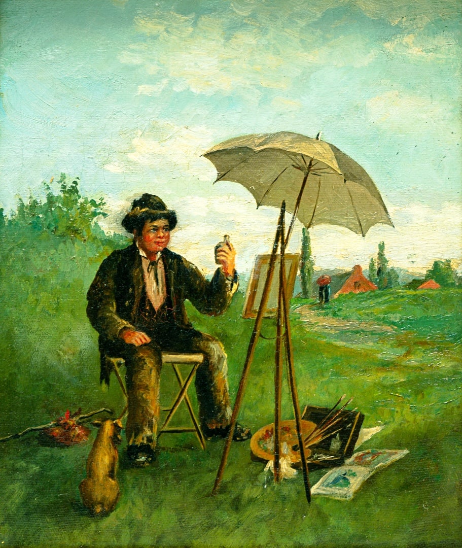 ARCHIBALD MCNEAL WILLARD (1836-1918) "PORTRAIT OF THE ARTIST AT WORK". (1 of 9)