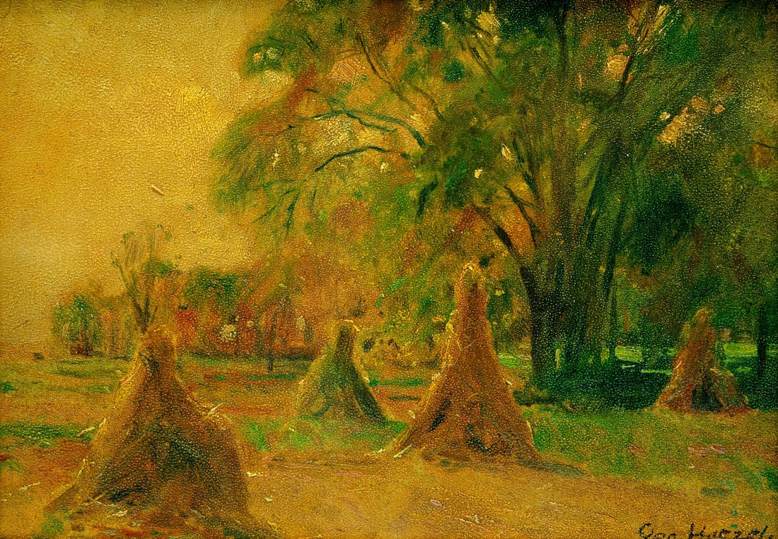 GEORGE HETZEL (1826-1899) "AGRICULTURAL LANDSCAPE". (1 of 5)