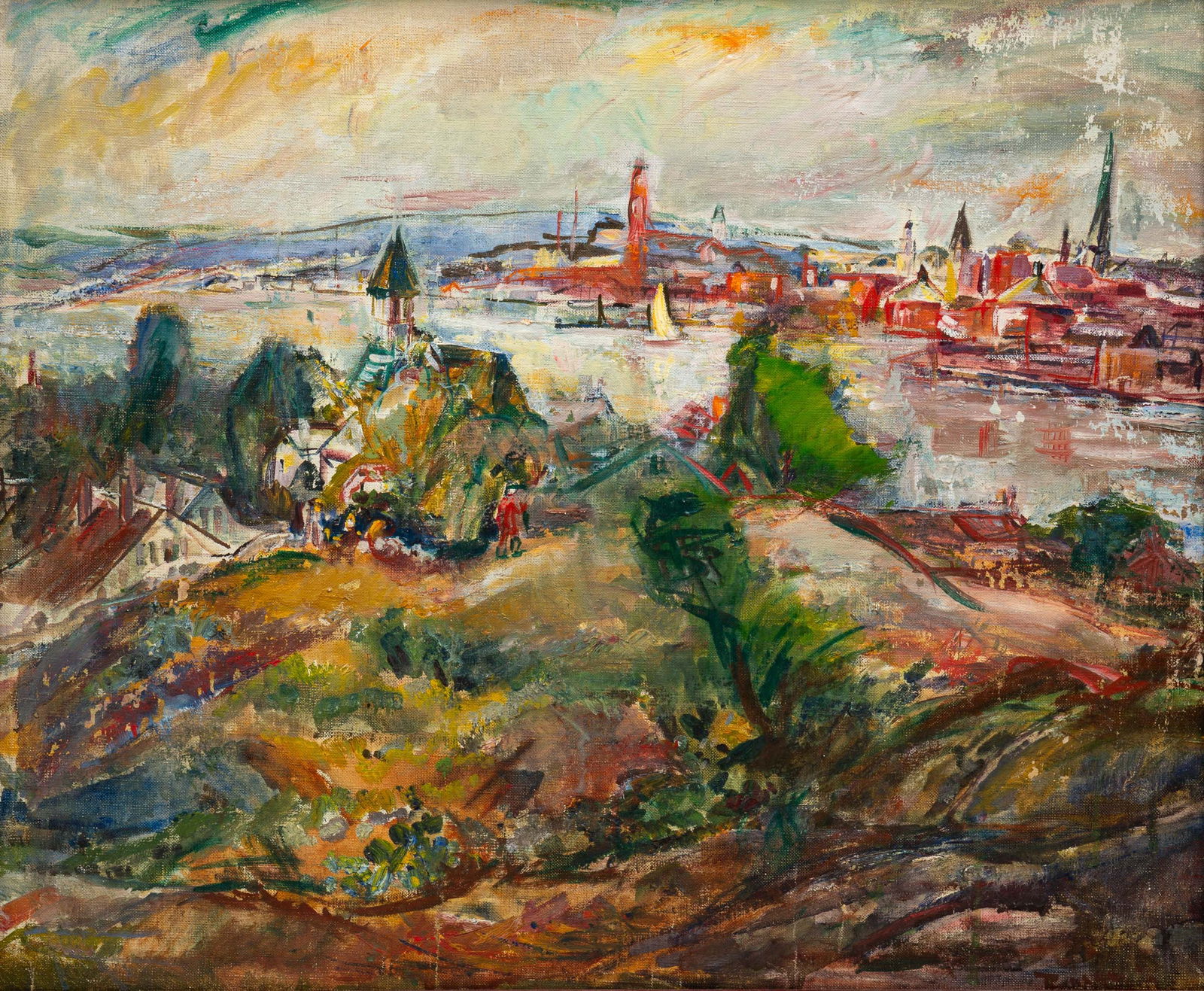 THERESA FERBER BERNSTEIN (1891/95-2002) "HARBOR SCENE". (1 of 4)