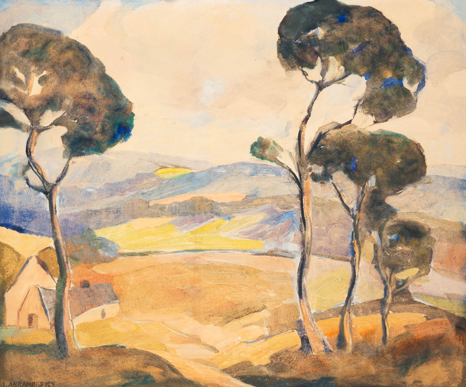 ISRAEL (ISMAEL) ABRAMOFSKY (1888-1975) "LANDSCAPE". (1 of 4)