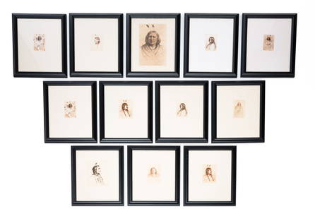 SET OF 12 PRINTS BY JOSEPH HENRY SHARP (1859-1953).: American (New Mexico), late 20th Century. Etching in frames. A collection of 12 etchings, restruck from the original plates in a limited print of 227 per print. Most signed in the plate. 16.25"h. 13"w