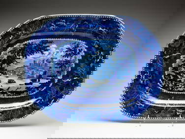 LARGE STAFFORDSHIRE HISTORICAL BLUE PLATTER. (1 of 5)