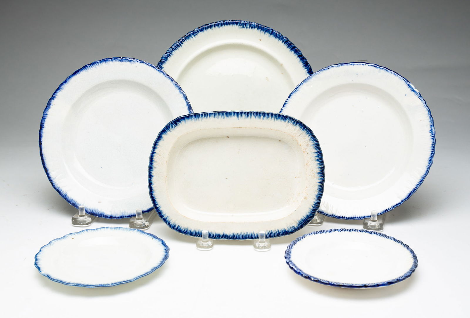 SIX STAFFORDSHIRE FEATHER EDGE PIECES. (1 of 7)