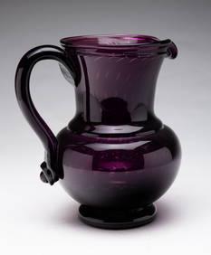 BLOWN FLINT GLASS AMETHYST PITCHER. (1 of 4)