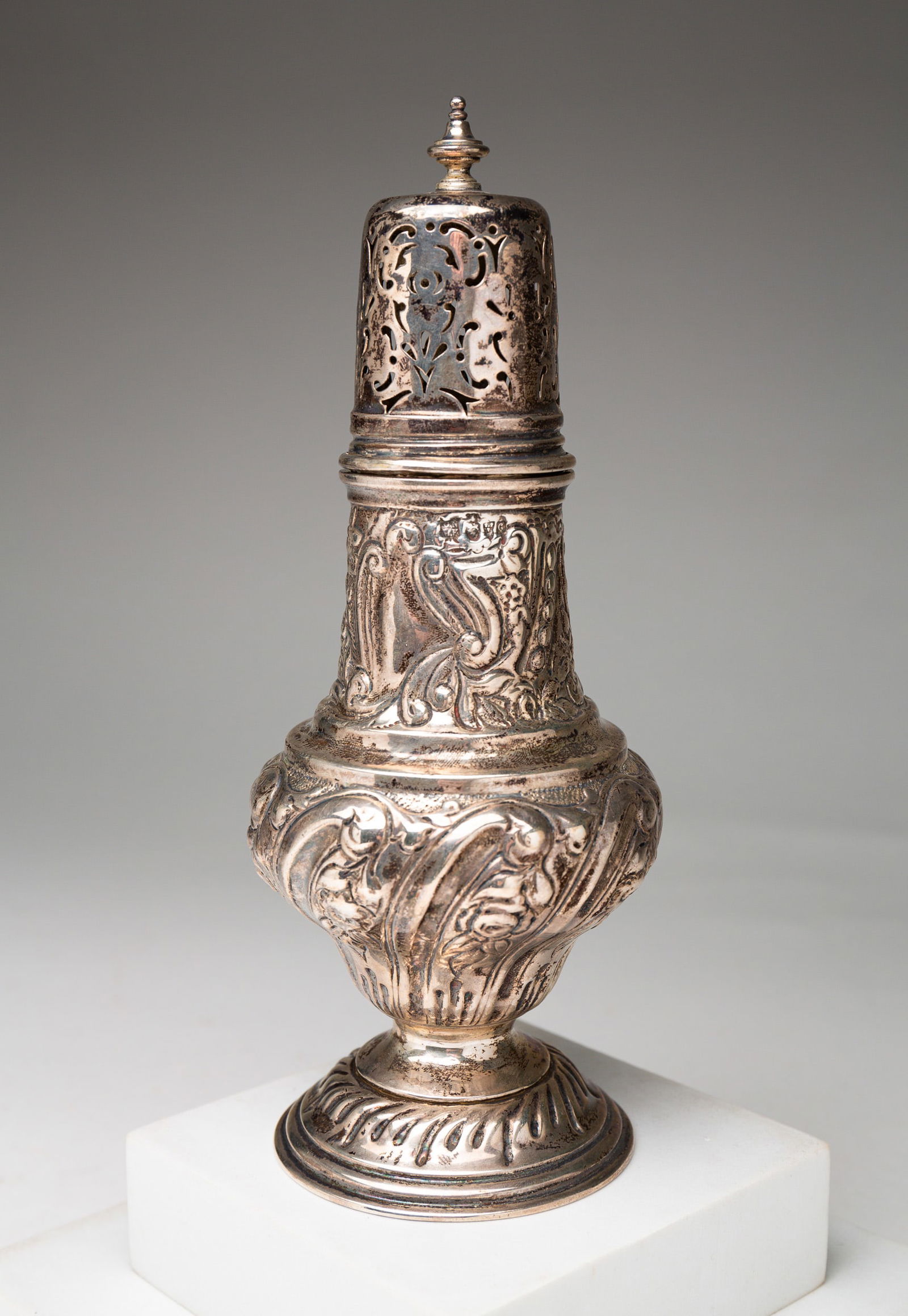 STERLING CHASED SUGAR CASTOR. (1 of 4)