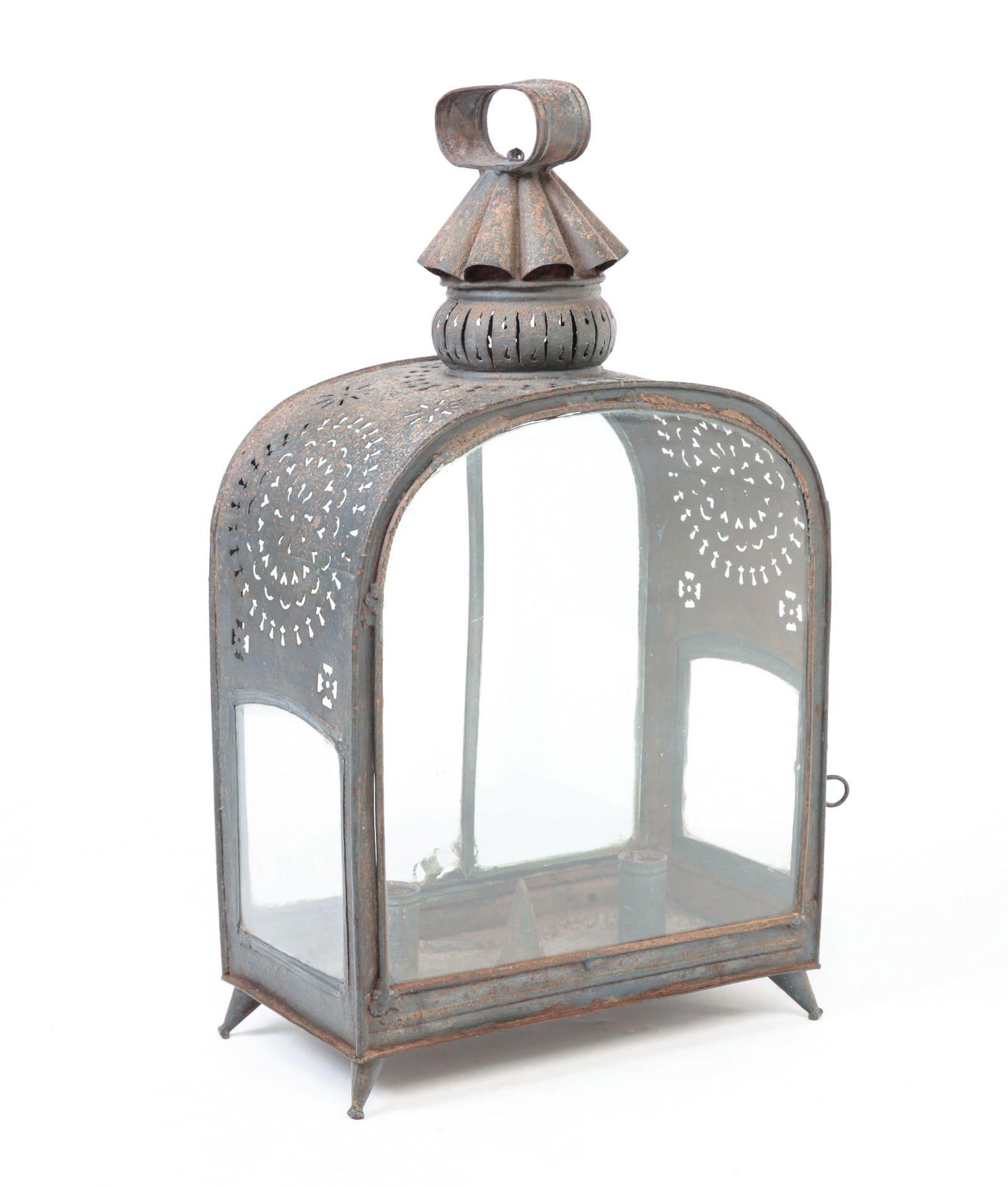 PUNCHED TIN CANDLE LANTERN. (1 of 4)