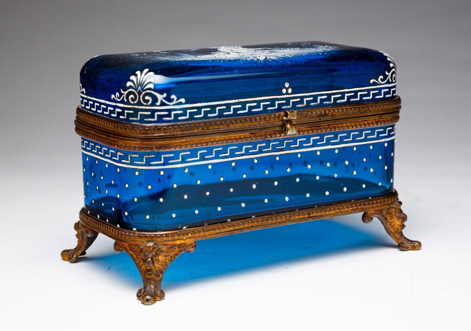 ELECTRIC BLUE ENAMELED DRESSER BOX. (1 of 7)