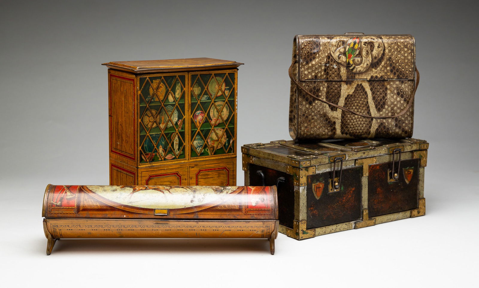 FOUR HUNTLEY & PALMERS LITHOGRAPH BISCUIT TINS. (1 of 10)