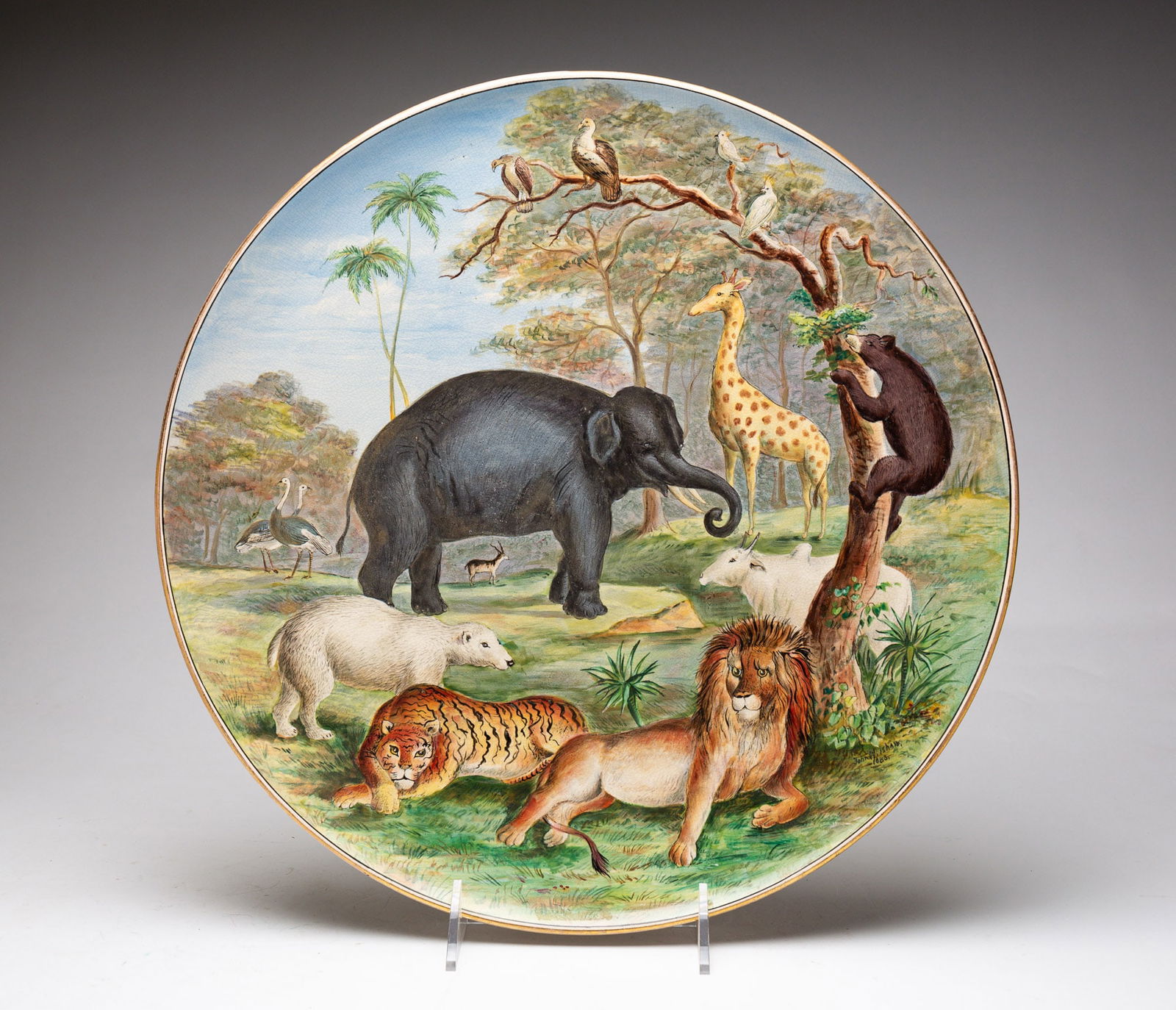 HAND PAINTED CHARGER SIGNED JOHN WILSHAW. (1 of 6)