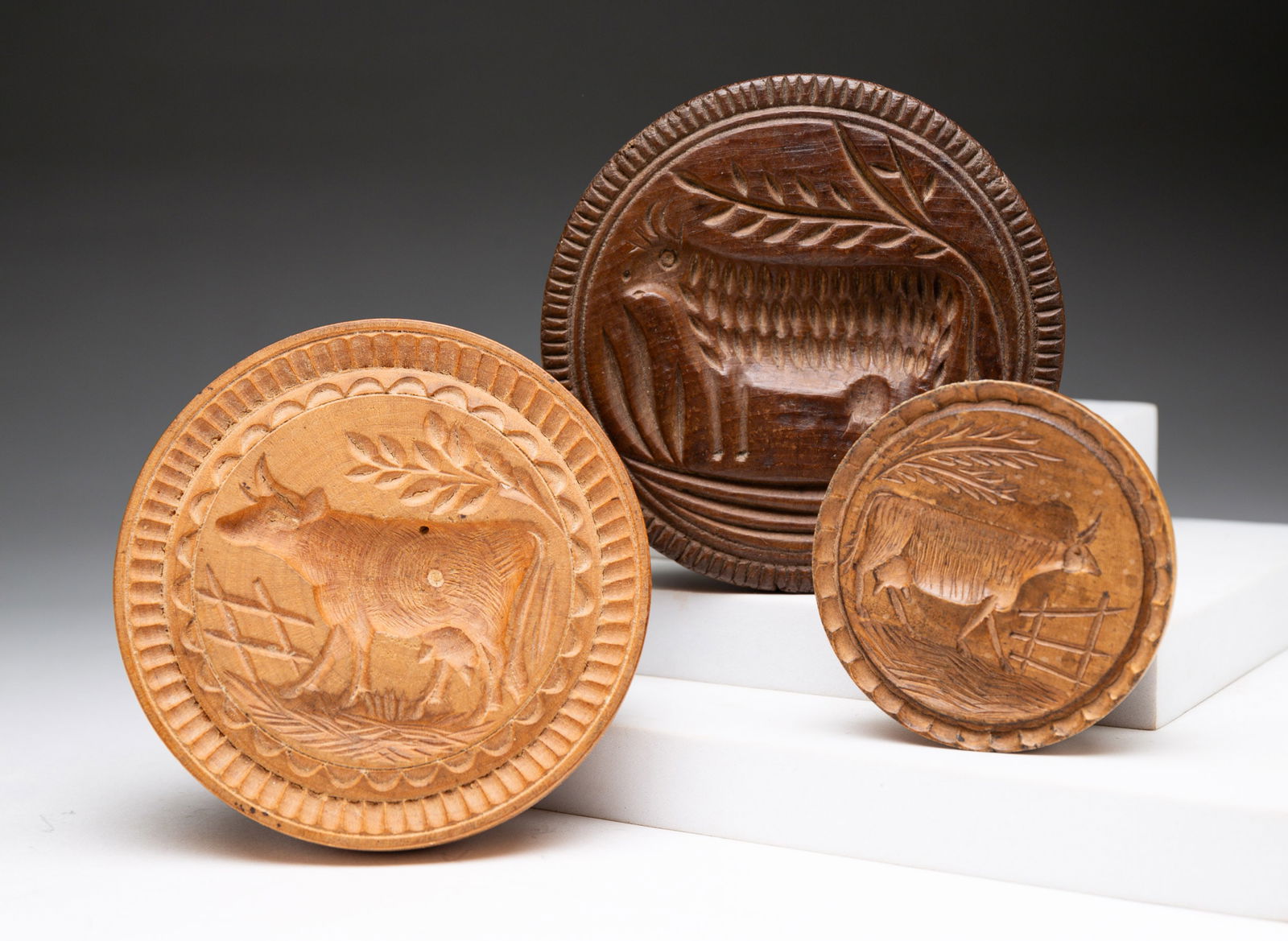 THREE COW BUTTER PRINTS. (1 of 5)