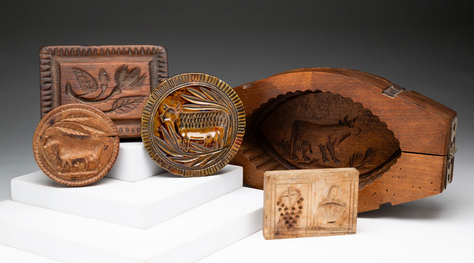 FIVE BUTTER MOLDS. (1 of 6)