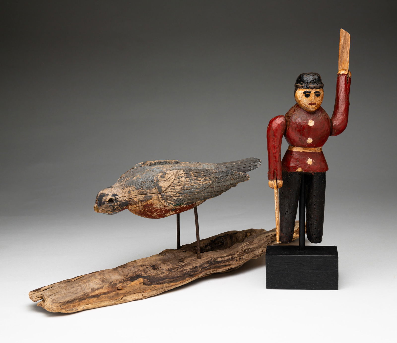 TWO FOLKSY CARVED PIECES. (1 of 5)