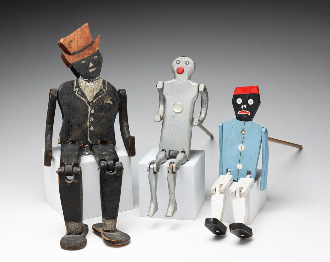 THREE AMERICAN WOODEN DANCING MEN. (1 of 6)