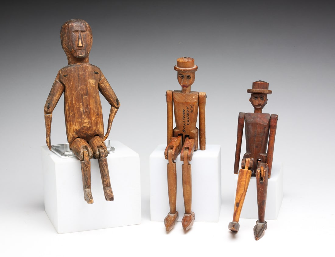 THREE AMERICAN CARVED WOODEN DANCING MEN. (1 of 6)