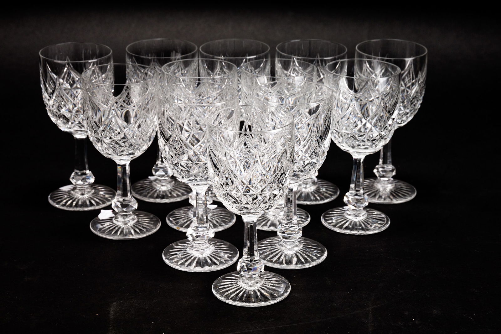 TWELVE CUT GLASS WATER GOBLETS. (1 of 5)