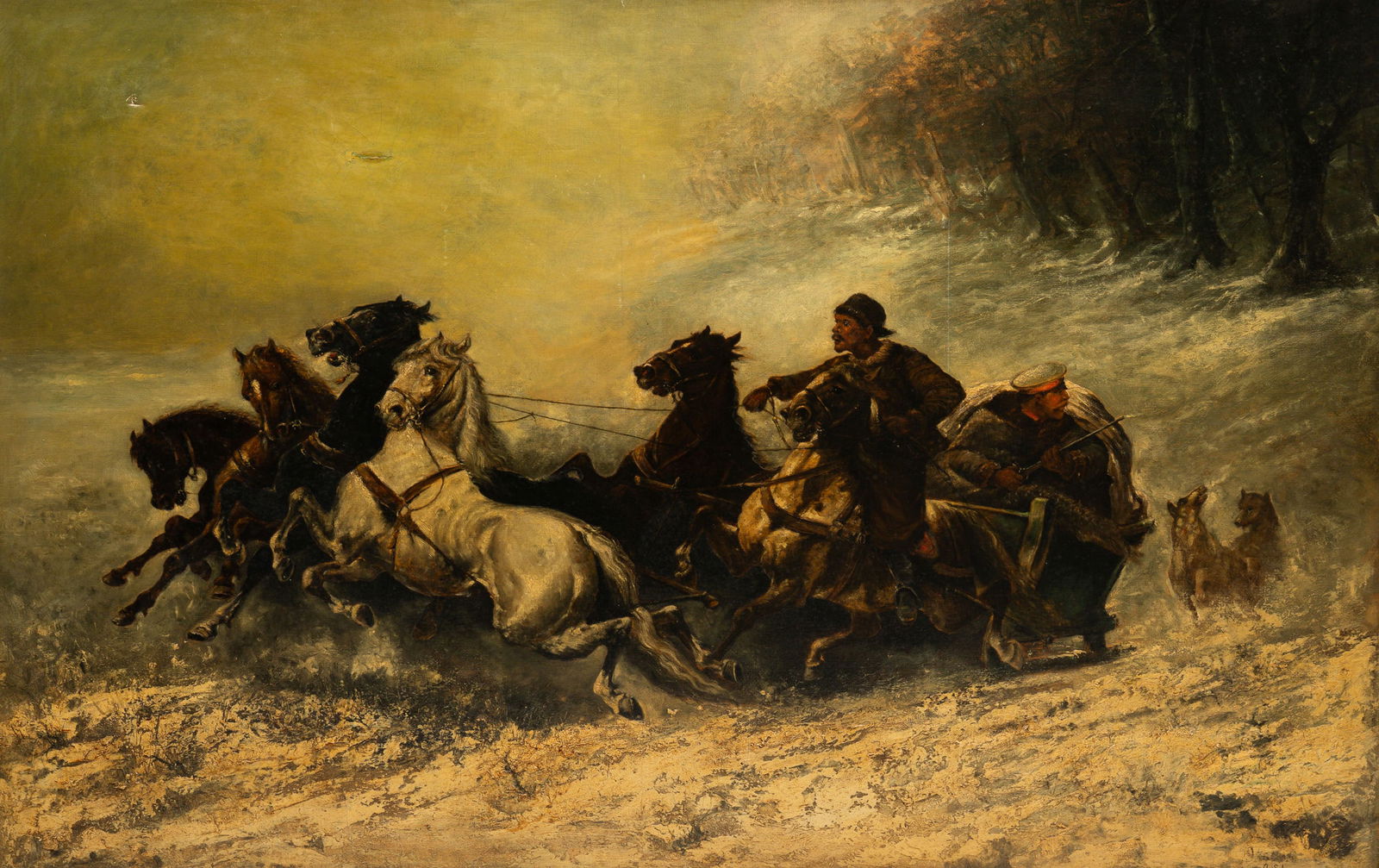 LARGE SIGNED ADOLPH SCHREYER OIL ON CANVAS. (1 of 6)