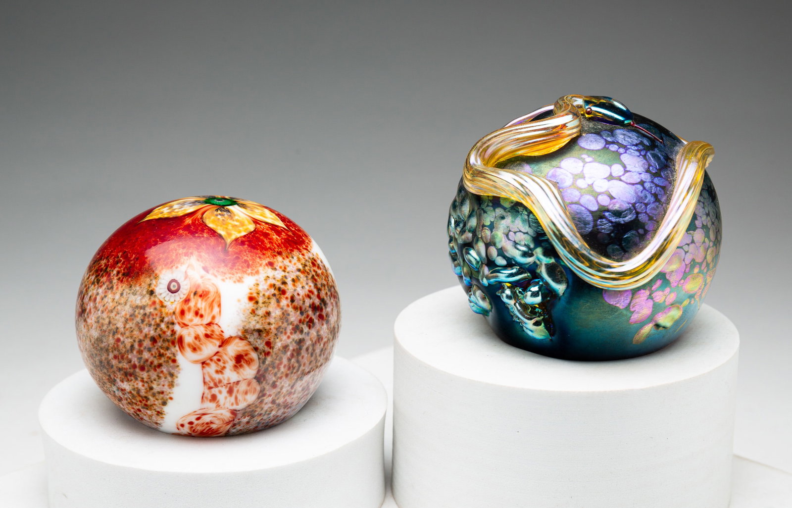 TWO STUDIO GLASS PAPERWEIGHTS. (1 of 8)