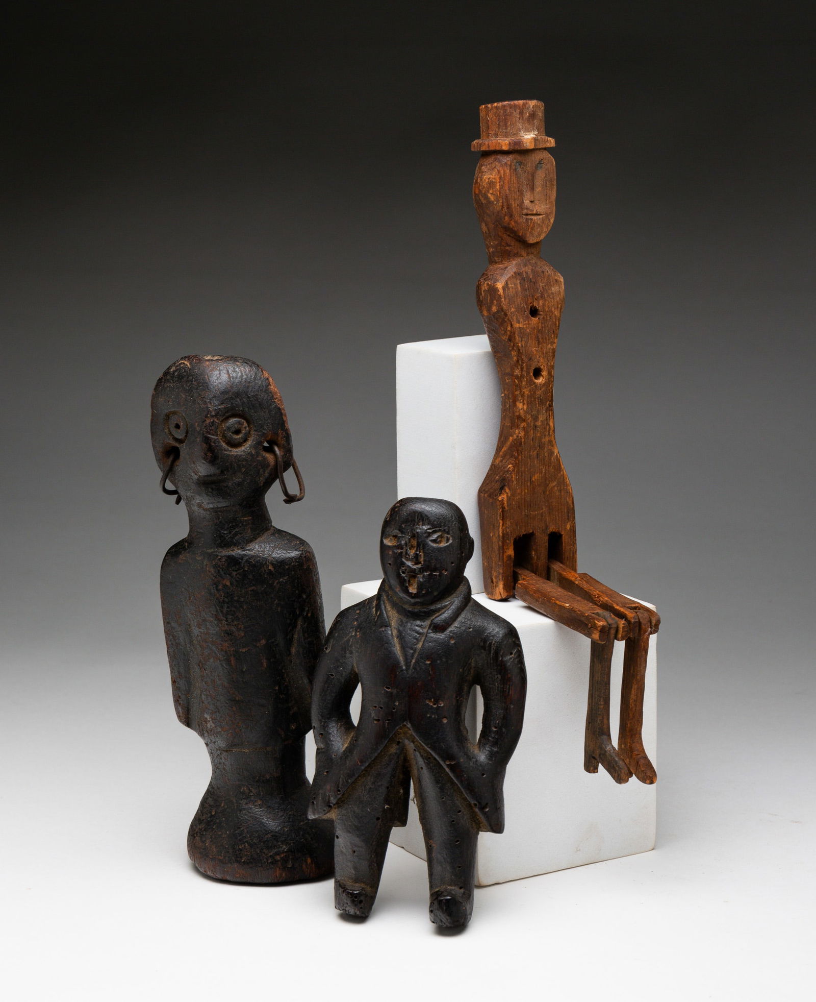 THREE FIGURAL WOOD CARVINGS. (1 of 5)