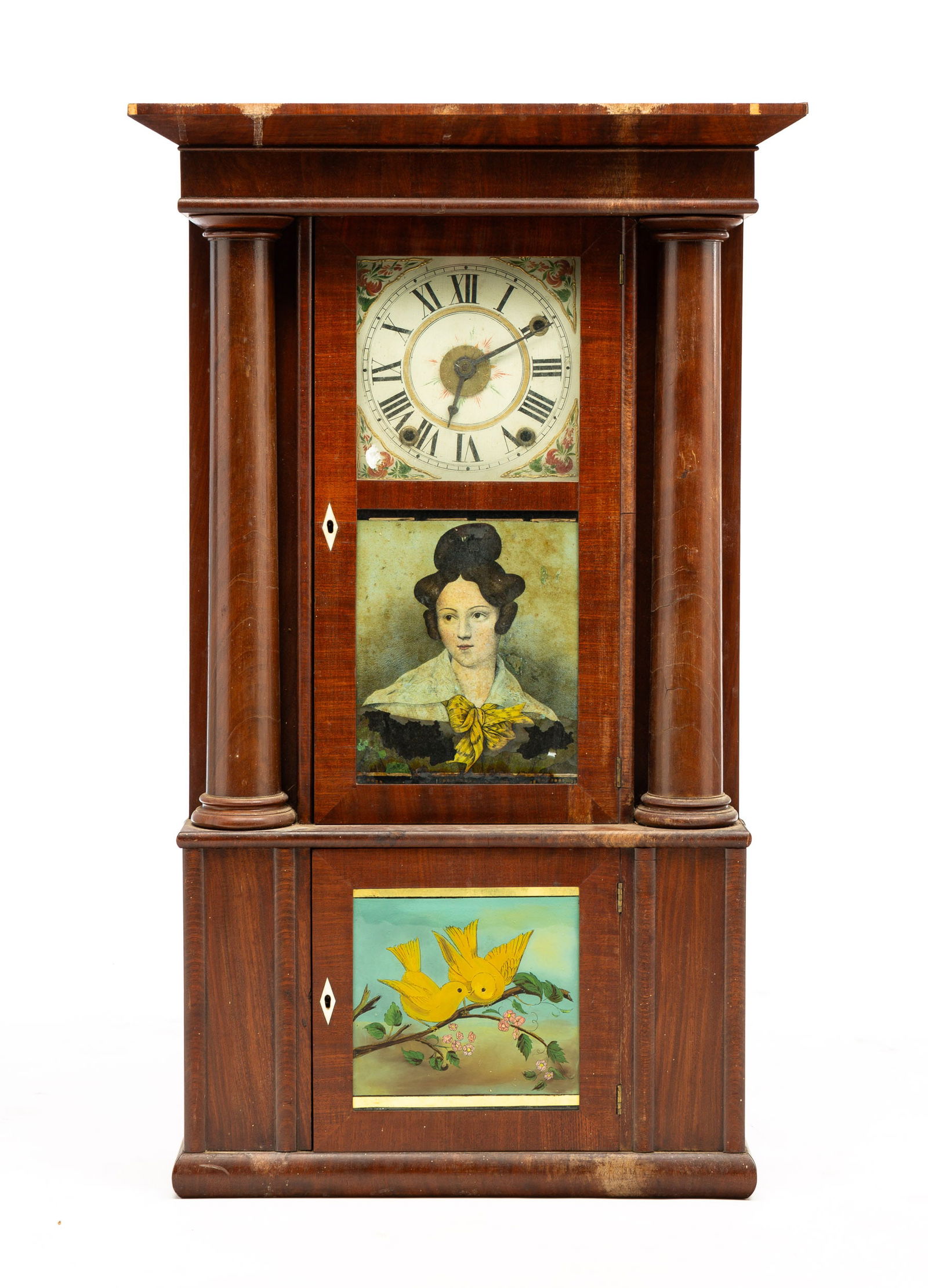 EMPIRE SHELF OR MANTLE CLOCK WITH PORTRAIT OF A WOMAN. (1 of 9)
