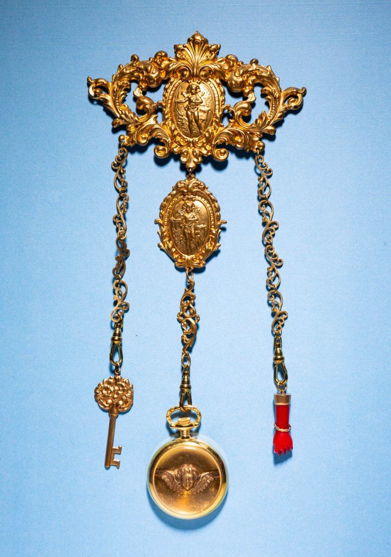 VICTORIAN CHATELAINE WITH CORAL CHARM. (1 of 5)