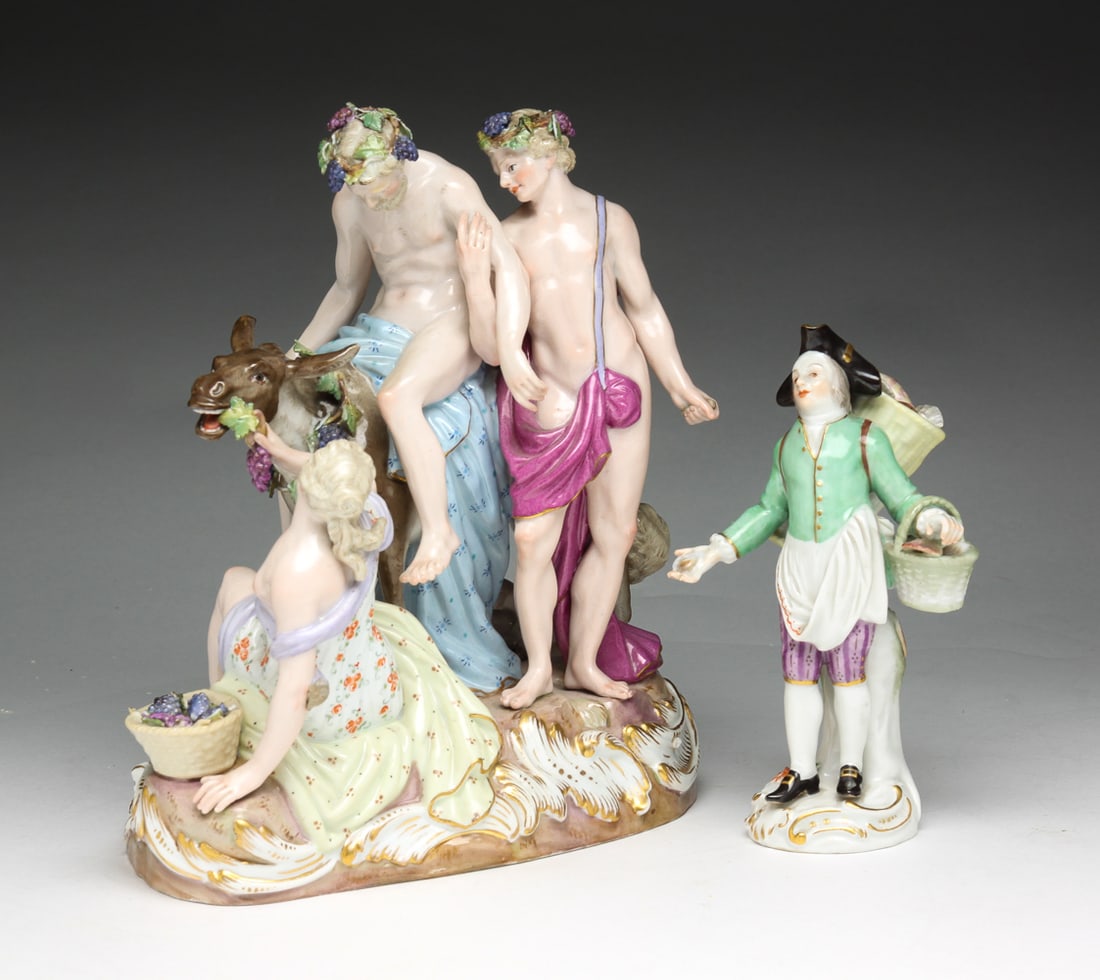 TWO GERMAN MEISSEN FIGURINES. (1 of 9)