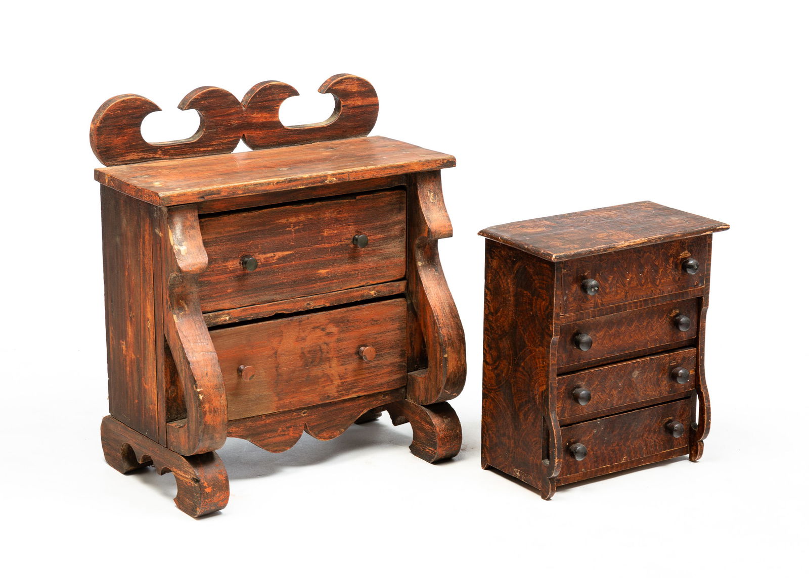 TWO MINIATURE PAINTED CHESTS OF DRAWERS. (1 of 5)
