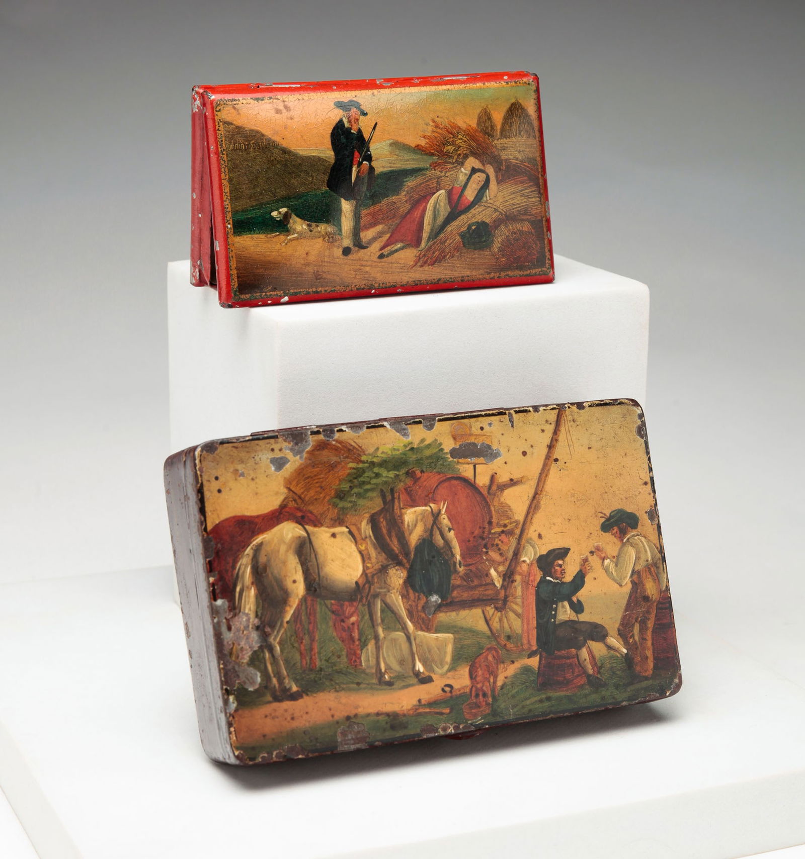 TWO SCENIC TOLE BOXES. (1 of 5)