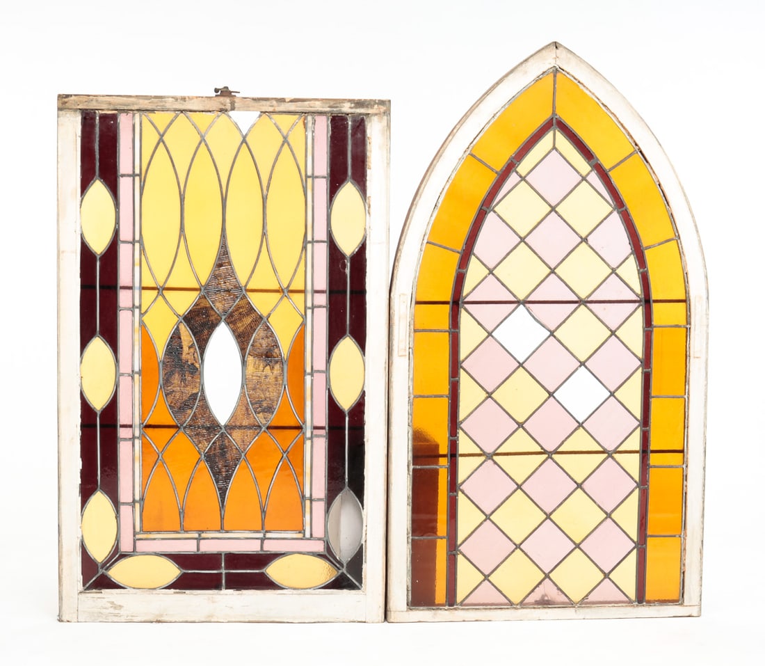 TWO AMERICAN COLORED GLASS LEADED WINDOWS. (1 of 8)