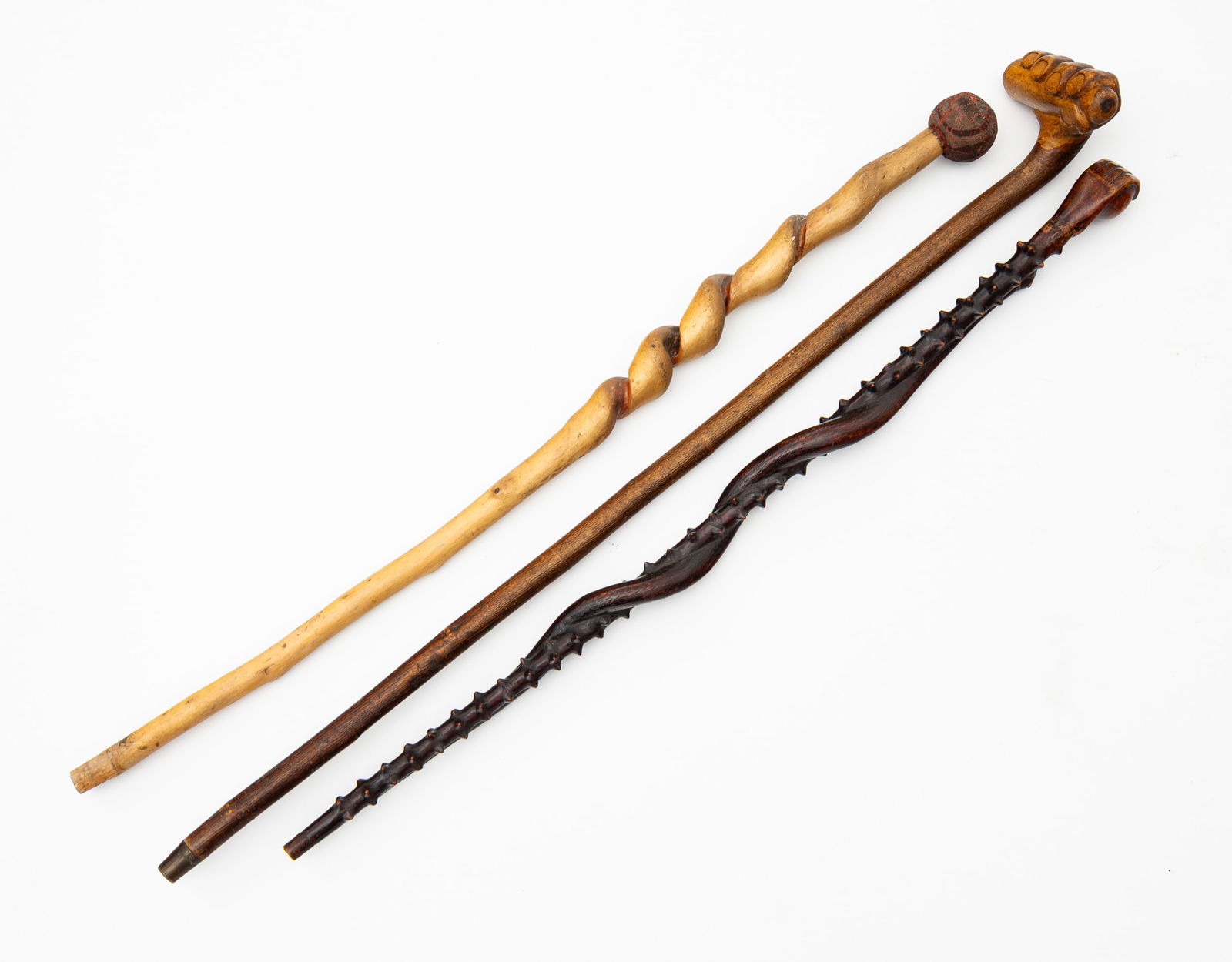 THREE FOLK ART CARVED WOOD CANES. (1 of 5)
