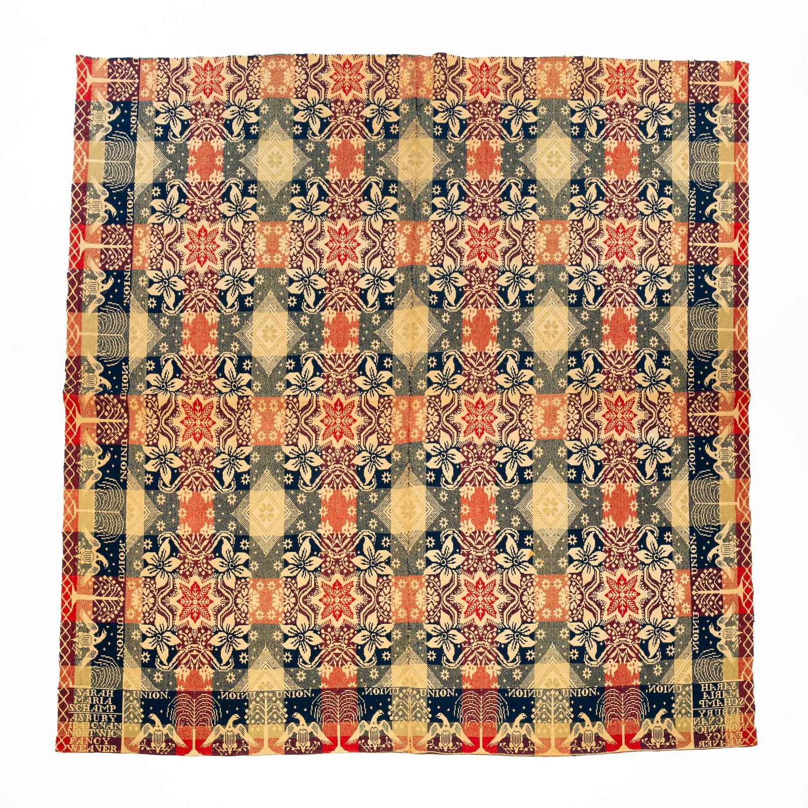 NEW JERSEY DOUBLE WEAVE COVERLET WITH UNUSUAL COLOR PALETTE BY VAN NORTWICK. (1 of 4)