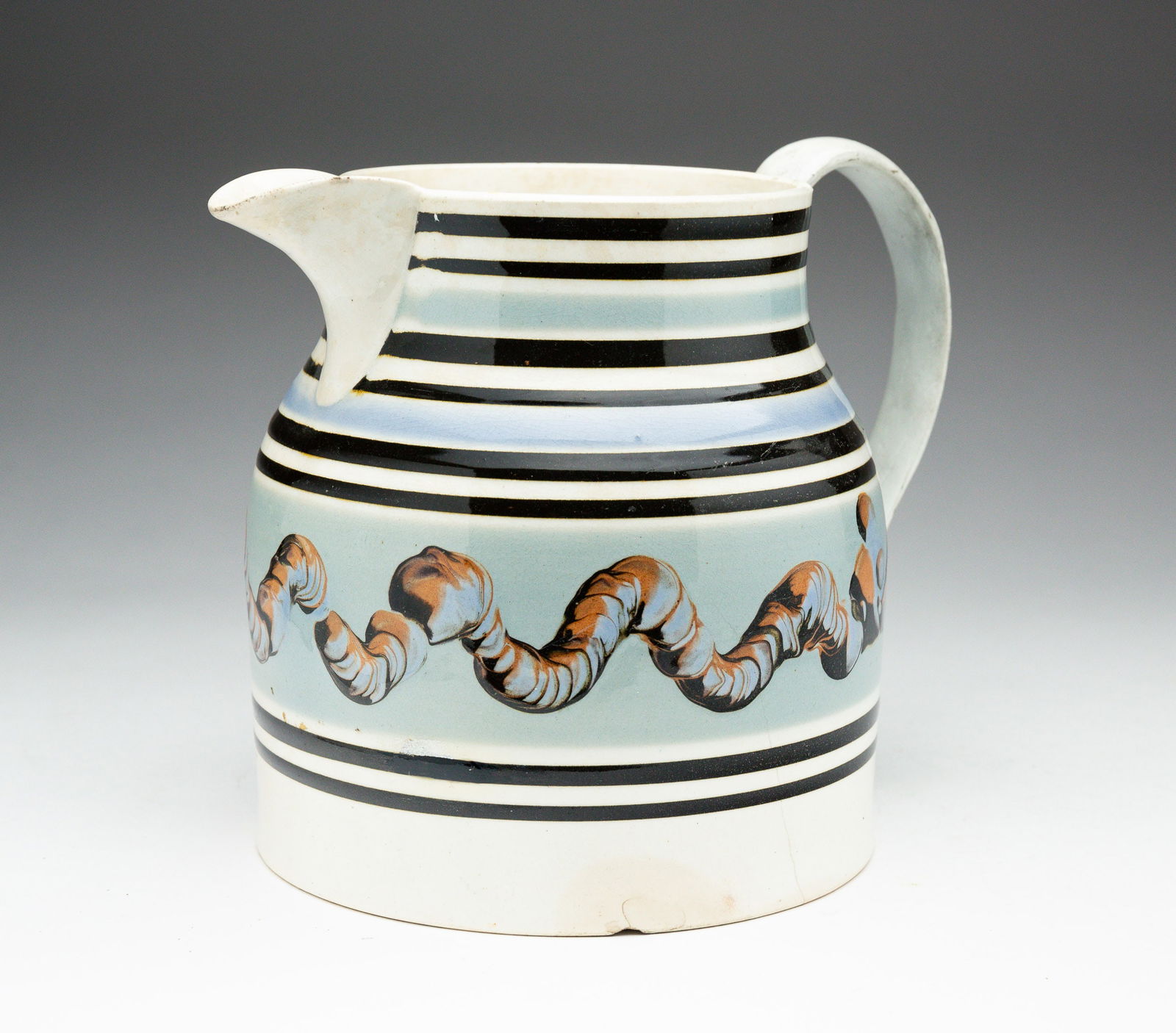 MOCHAWARE DECORATED PITCHER OR CREAMER. (1 of 4)