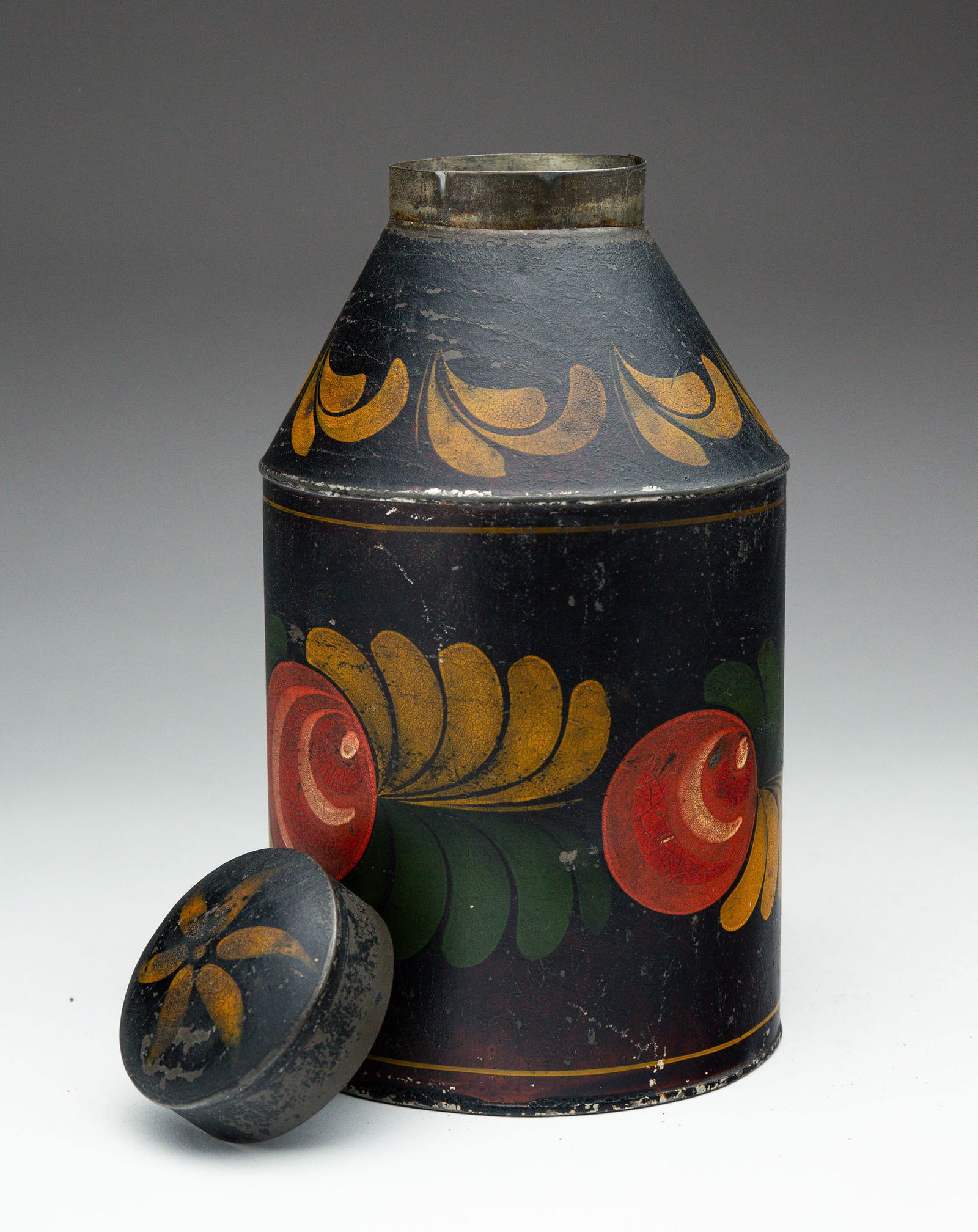 PAINTED TIN PANTRY CANISTER. (1 of 4)