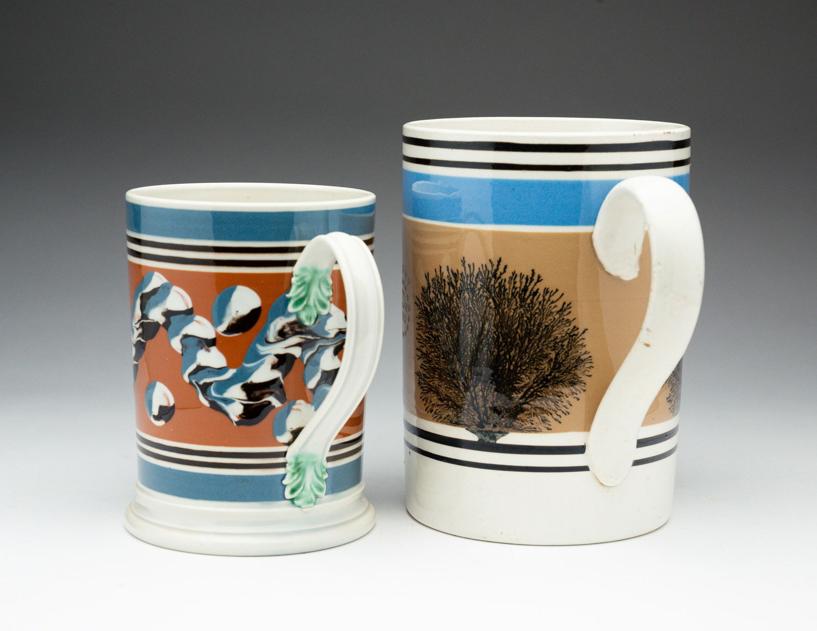 TWO MOCHAWARE DECORATED MUGS. (1 of 6)