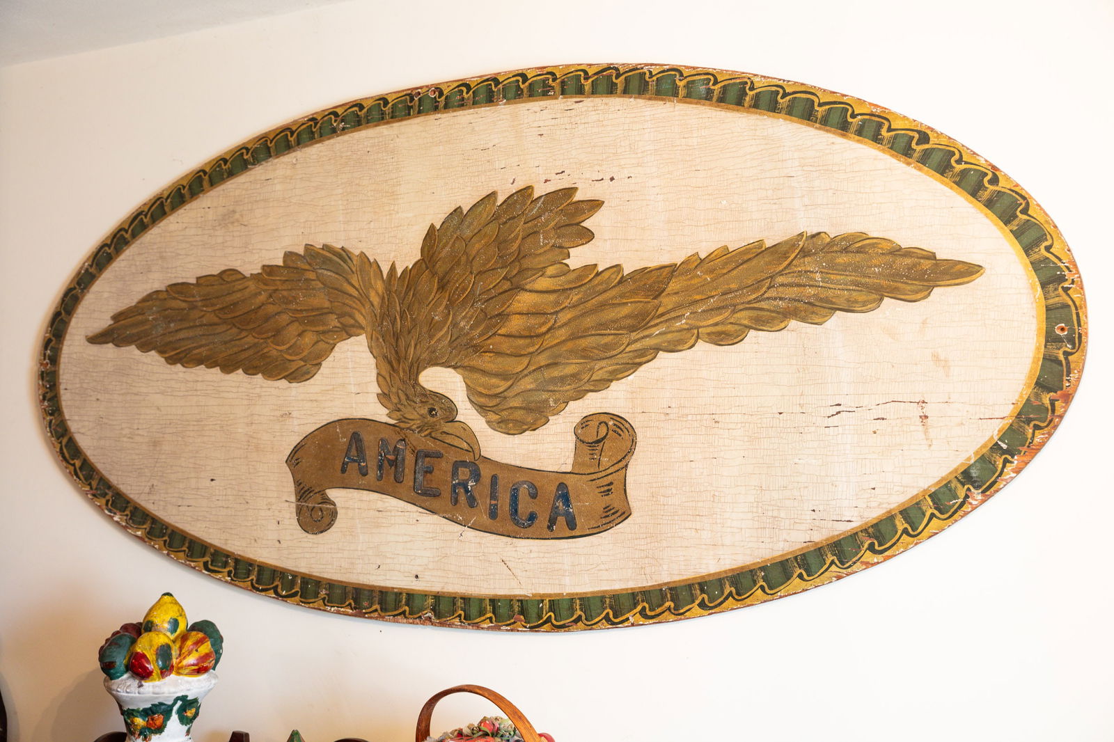 FOLK ART "AMERICA" TRADE SIGN WITH EAGLE . (1 of 3)