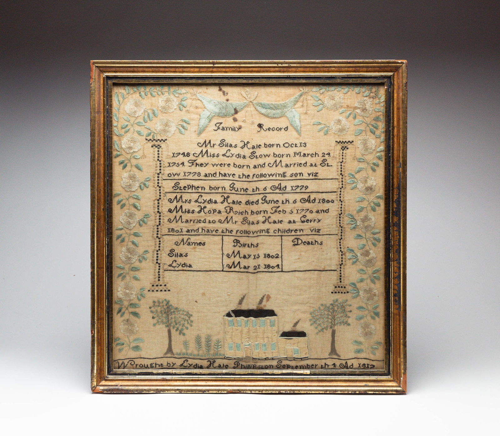 NEW ENGLAND NEEDLEWORK FAMILY RECORD SAMPLER. (1 of 3)