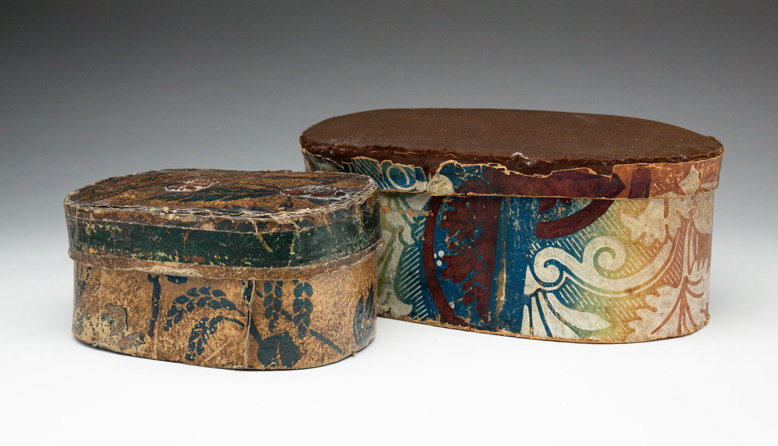 TWO MAKE-DO WALLPAPER BAND BOXES. (1 of 6)