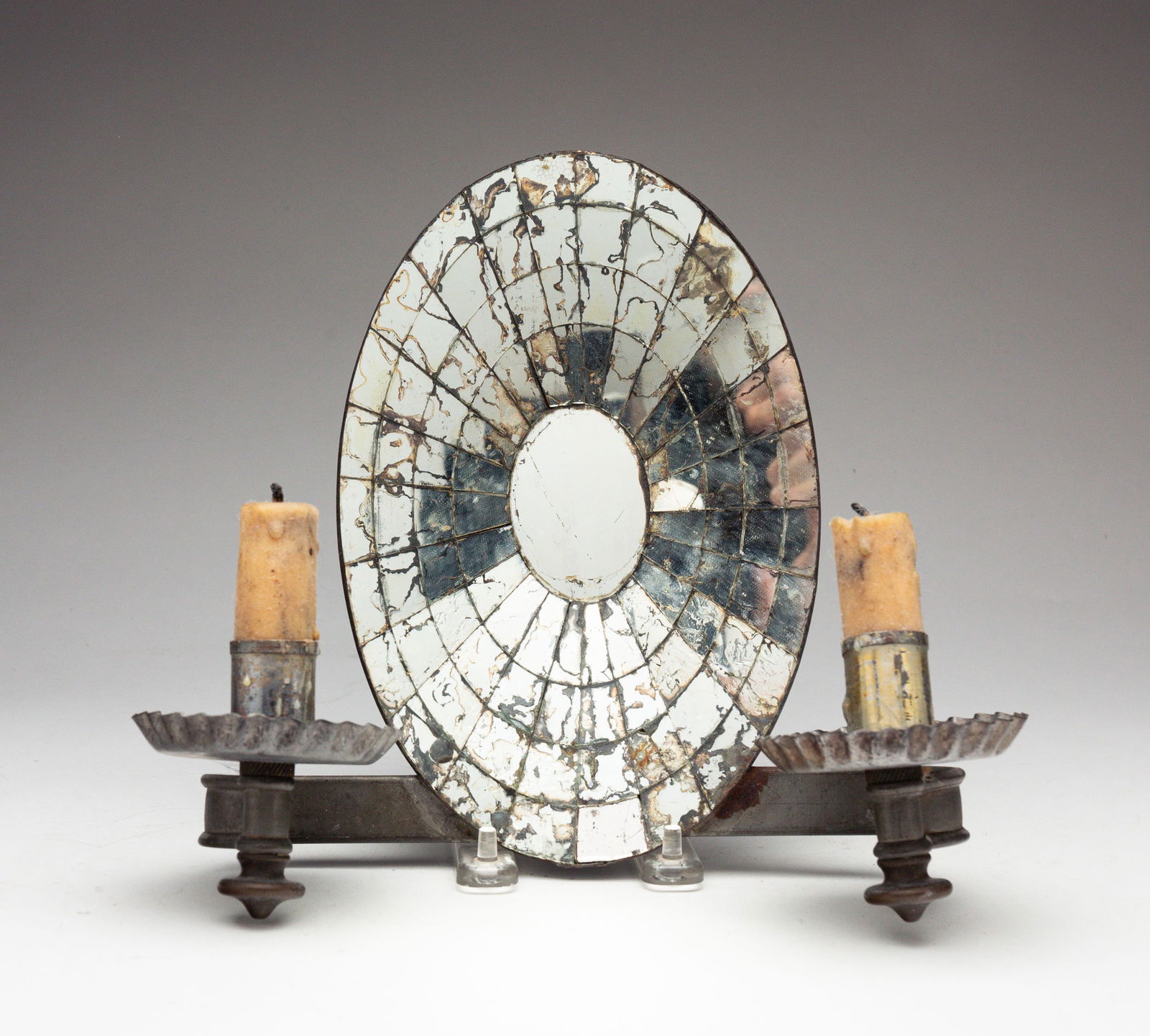OVAL MIRRORED DOUBLE CANDLE SCONCE. (1 of 3)