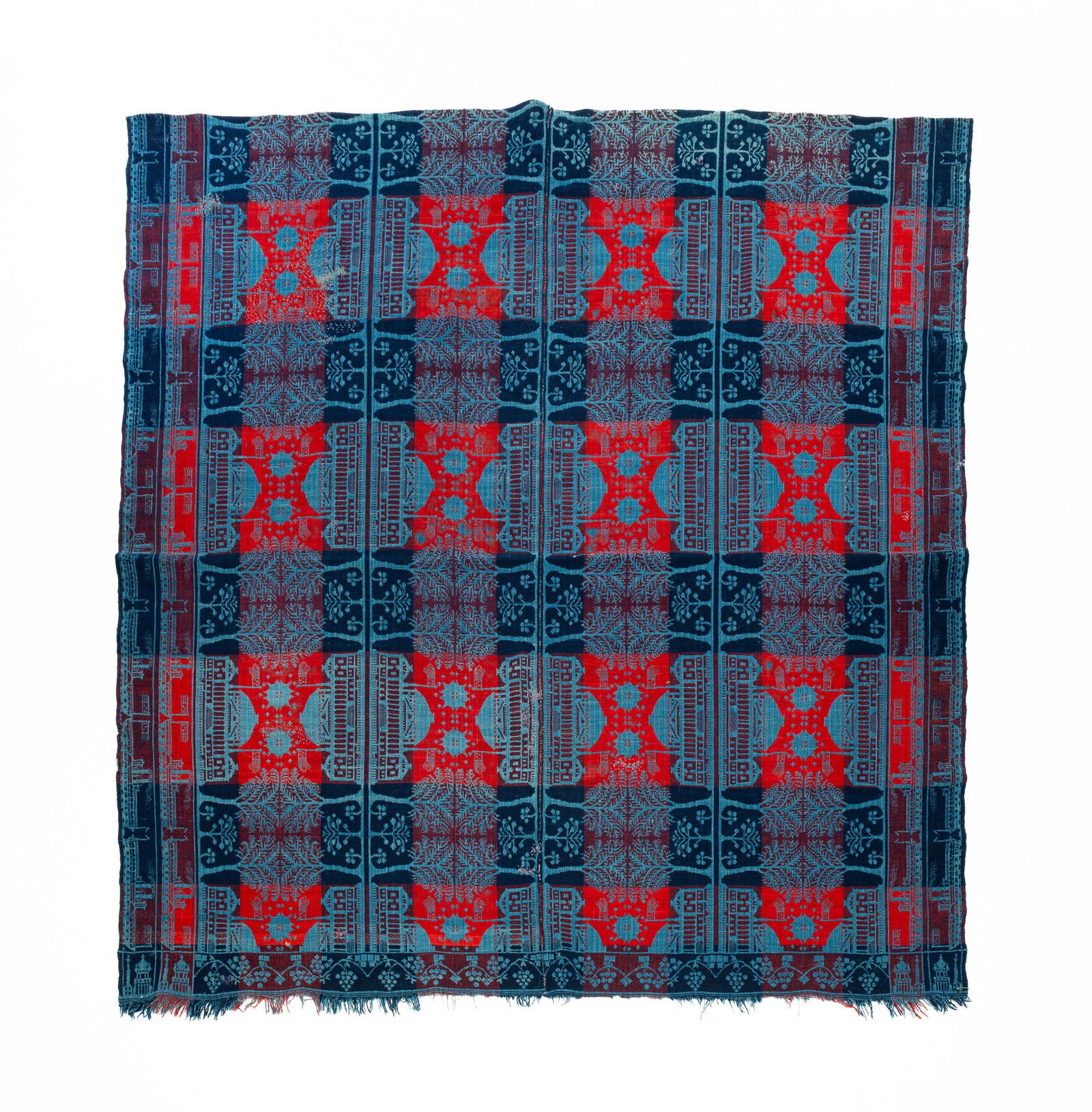 DOUBLE WEAVE COVERLET WITH STRIKING AND UNUSUAL COLOR. (1 of 6)